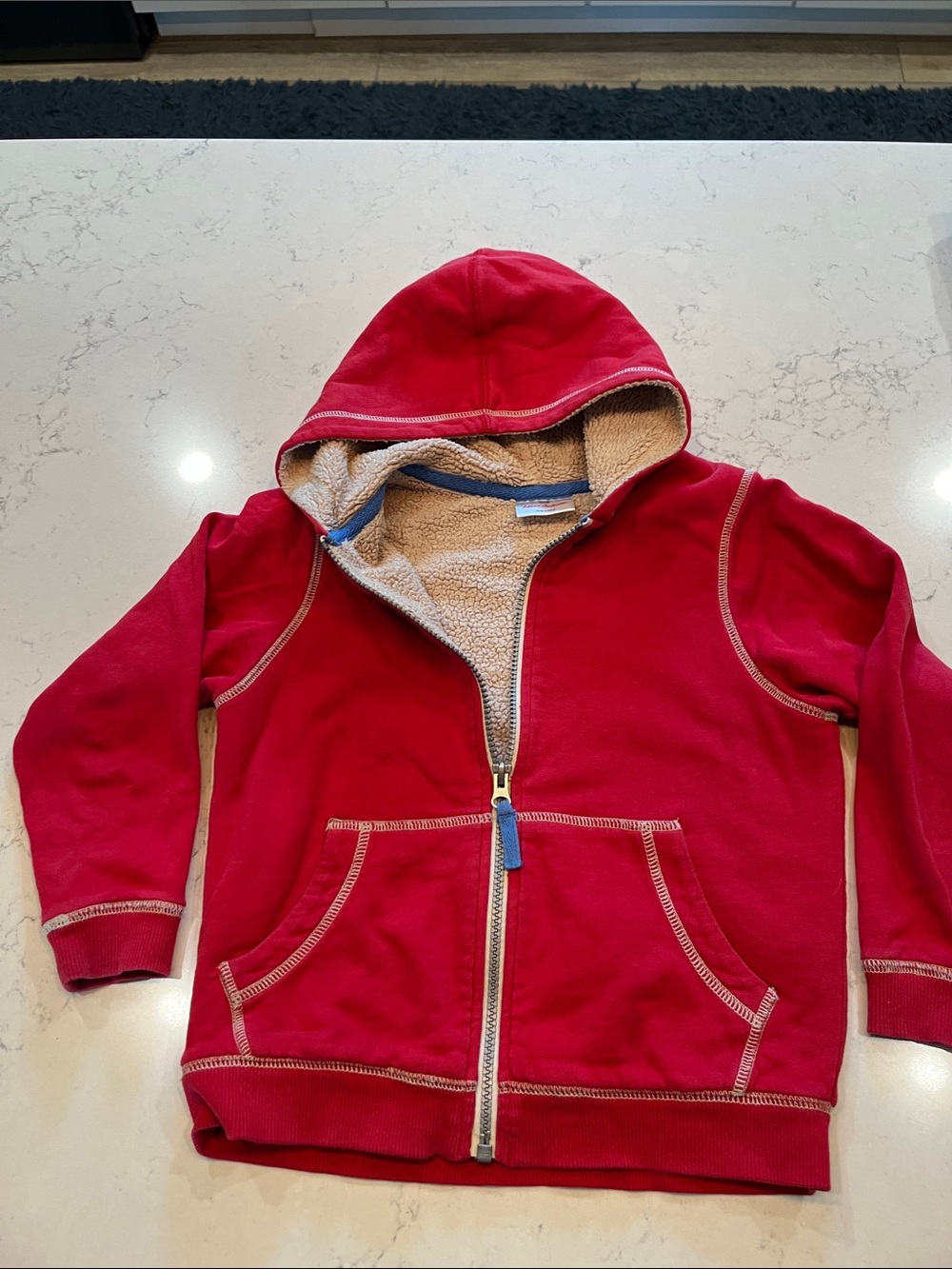 Hanna Andersson Red Kids Hooded Zip Sweatshirt with Sherpa Lining